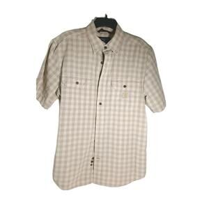 Carhartt Button Shirt Men's Medium Short Sleeve Loose Fit Beige Plaid